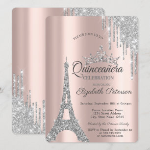 Silver Paris Eiffeltorn, Dråpar Quinceañera Inbjudningar