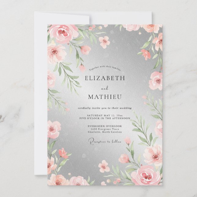 Silver Päron Vattenfärg Bröllop Inbjudningar (Framsida)