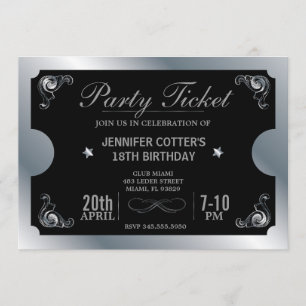 Silver Party Biljett Inbjudningar
