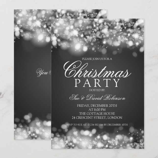 Silver Party Sparkling Ljus Inbjudningar (Fram/baksida)