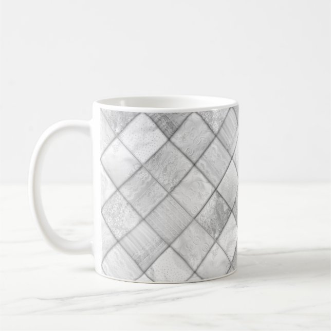Silver Patchwork look Quilt Mönster Kaffemugg (Vänster)