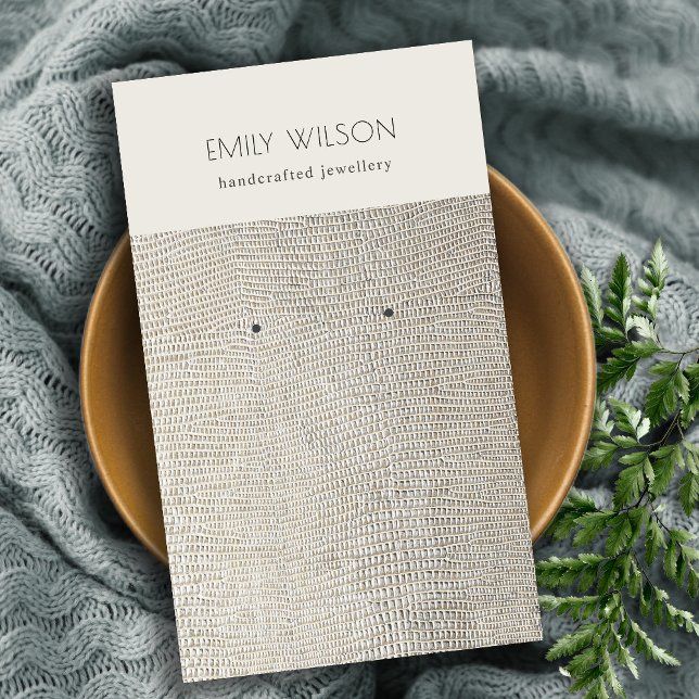 Silver Pearl Leather Struktur Earring Visning Visitkort (Skapare uppladdad)
