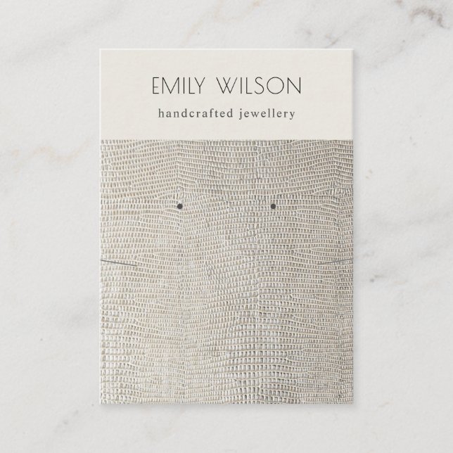 Silver Pearl Leather Struktur Stud Earring Necklac Visitkort (Framsida)