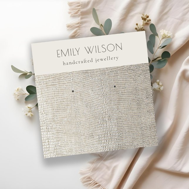 Silver Pearl Leather Struktur Stud Earring Visning Fyrkantigt Visitkort (Skapare uppladdad)