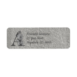 Silver Peony Elegant Monogram Initial A Adress Returadress Etikett