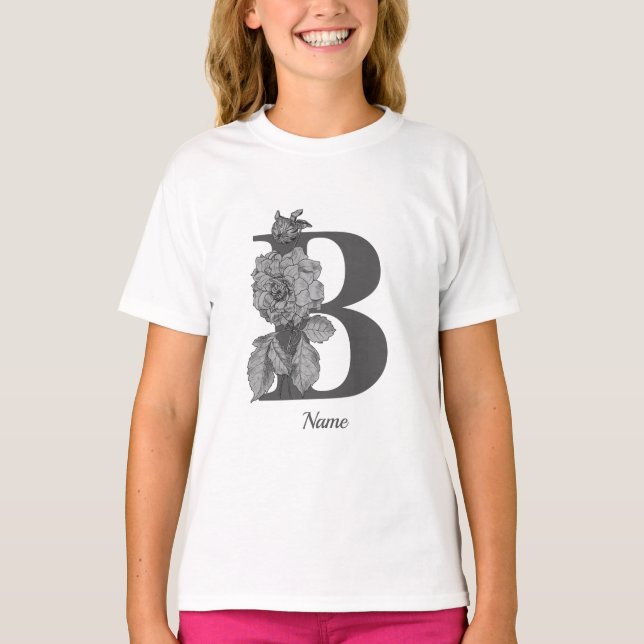 Silver Peony Elegant Monogram Initial B Namn T Shirt (Framsida)