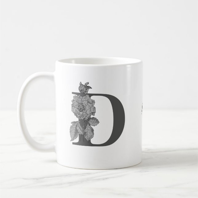 Silver Peony Elegant Monogram Initial D Ditt Namn  Kaffemugg (Vänster)