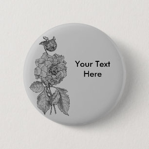 Silver Peony Flower on Grått Anpassade Button Knapp