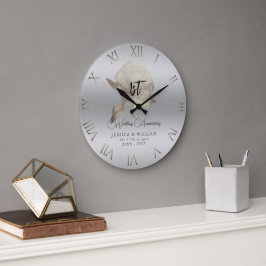 Silver Peony Frosted Glass Bröllop-årsdagen Stor Klocka