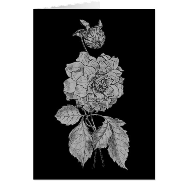 Silver Peony på Blommigten Black Art Card OBS Kort (Framsidan)