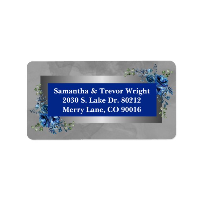 Silver Petals: Returetiketter med blå Blommar Adressetikett (Framsidan)