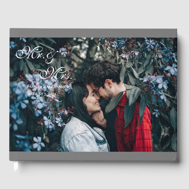 Silver, Photo Bröllop Guest Bok (Framsida)