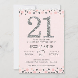 Silver Photo faux Silver 21:a födelsedagsinbjudan Inbjudningar