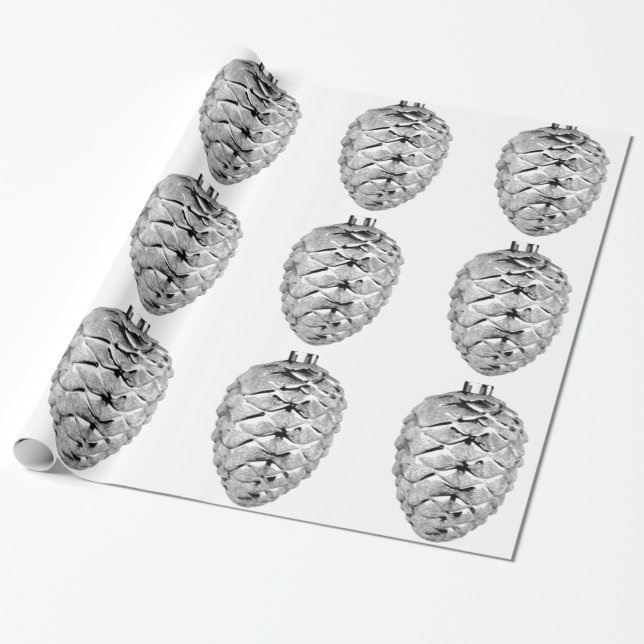 Silver Pinecone Ornaments Wrapping Papper Presentpapper (Utrullad)
