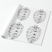 Silver Pinecones White Wrapping Papper