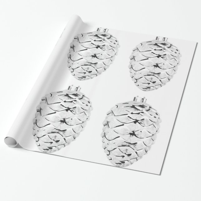 Silver Pinecones White Wrapping Papper Presentpapper (Utrullad)