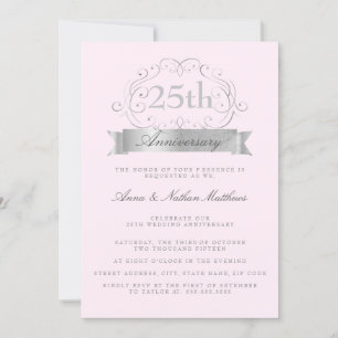 Silver & Pink Bröllopsinbjudan 25-årsjubileum Inbjudningar
