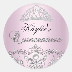 Silver & Pink Damask Pärl Quinceanera Klistermärke