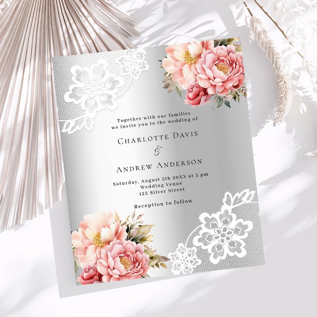 Silver pink florals wedding invitation (Skapare uppladdad)
