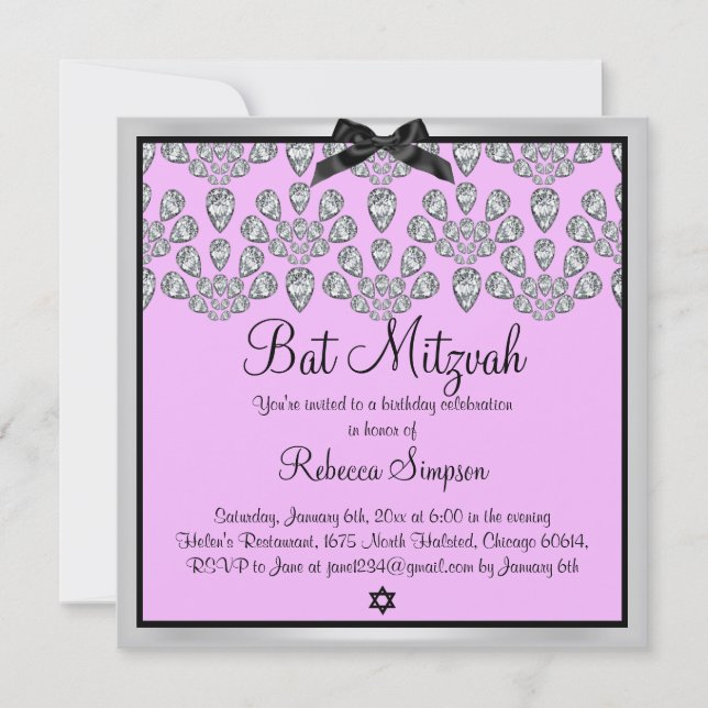Silver & Pink Forever Diamonds Bat Mitzvah-inbjuda Inbjudningar (Framsida)