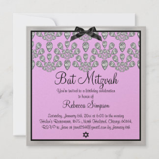 Silver & Pink Forever Diamonds Bat Mitzvah-inbjuda Inbjudningar