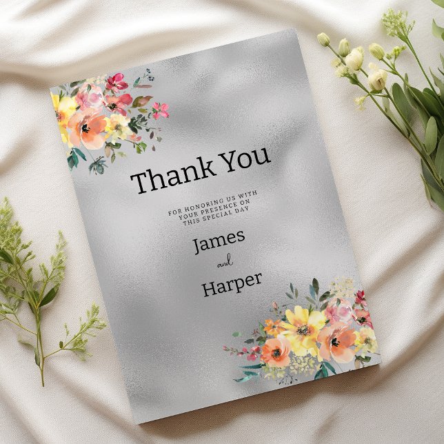 Silver pink orange mint floral theme Thank You Inbjudningar (Silver pink orange mint floral theme Thank You )