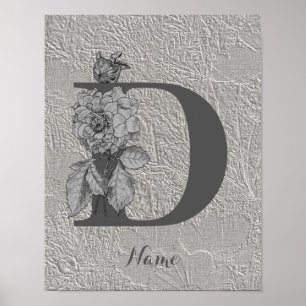 Silver Pion Elegant Monogram Initial D Ditt Namn Poster