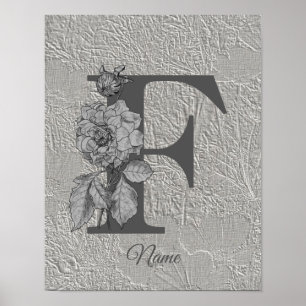 Silver Pion Elegant Monogram Initial F Ditt Namn  Poster