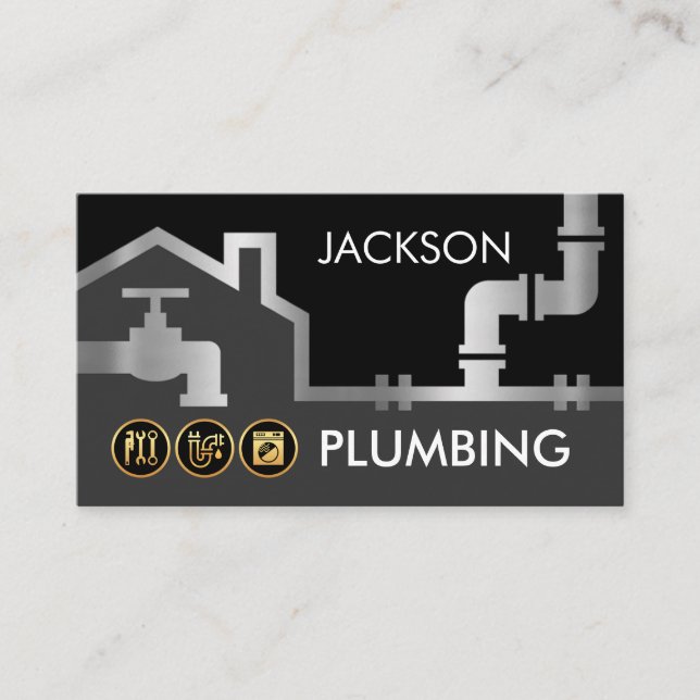 Silver Pipes Building Frame Plumber Service Visitkort (Framsida)