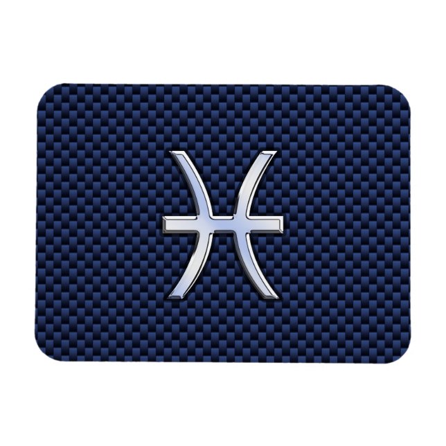 Silver Pisces Zodiac Sign Blue Carbon Fiber Print Magnet (Horisontell)