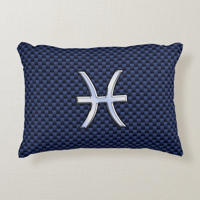 Silver Pisces Zodiac Sign Blue Carbon Fiber Print Prydnadskudde (Framsidan)