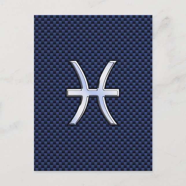 Silver Pisces Zodiac Sign Blue Carbon Fiber Print Vykort (Framsida)