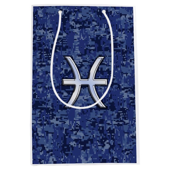Silver Pisces Zodiac Symbol Navy Blue Digital Camo (Framsidan)