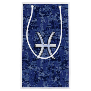 Silver Pisces Zodiac Symbol Navy Blue Digital Camo
