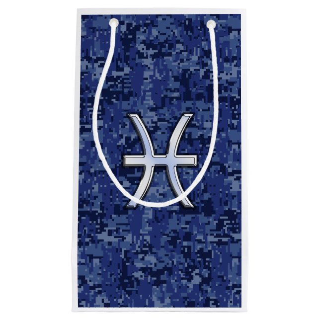 Silver Pisces Zodiac Symbol Navy Blue Digital Camo (Framsidan)