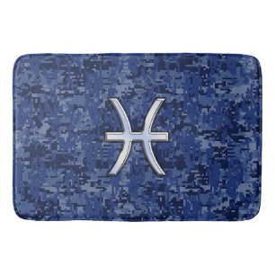 Silver Pisces Zodiac Symbol Navy Blue Digital Camo Badrumsmatta