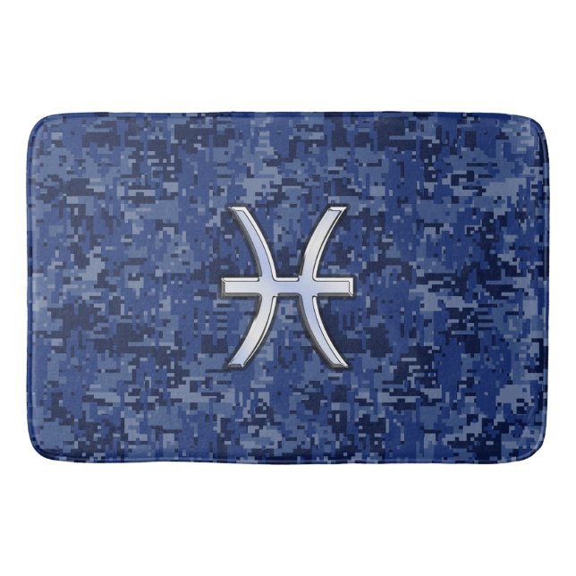 Silver Pisces Zodiac Symbol Navy Blue Digital Camo Badrumsmatta (Framsidan)