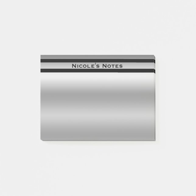 Silver Platina Glans Chic Modern Personlig Post-it Block (Framsida)