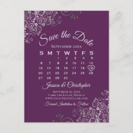 Silver Plum Purple Wedding Save the Date Calendar Meddelande Vykort