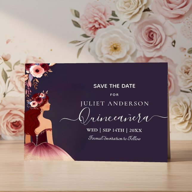 Silver Plum Snöre Gown Boho Burgundy Quinceanera Spara Datumet (Skapare uppladdad)