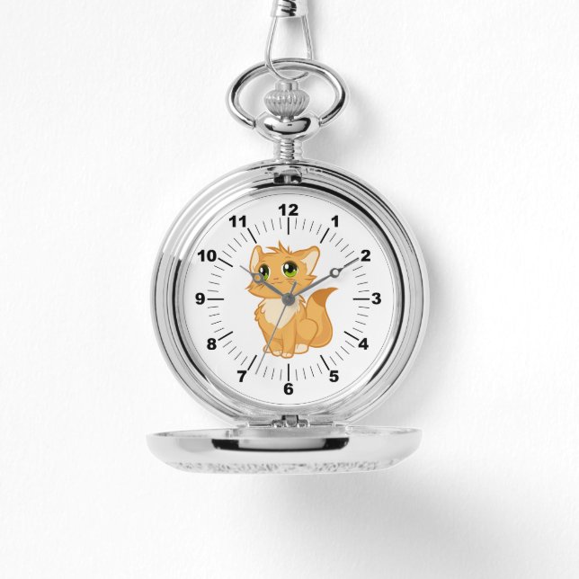 Silver Pocket Watch Cute Cat Armbandsur (Framsida)