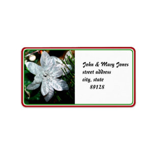 Silver Poinsettia Ornament Adressetikett