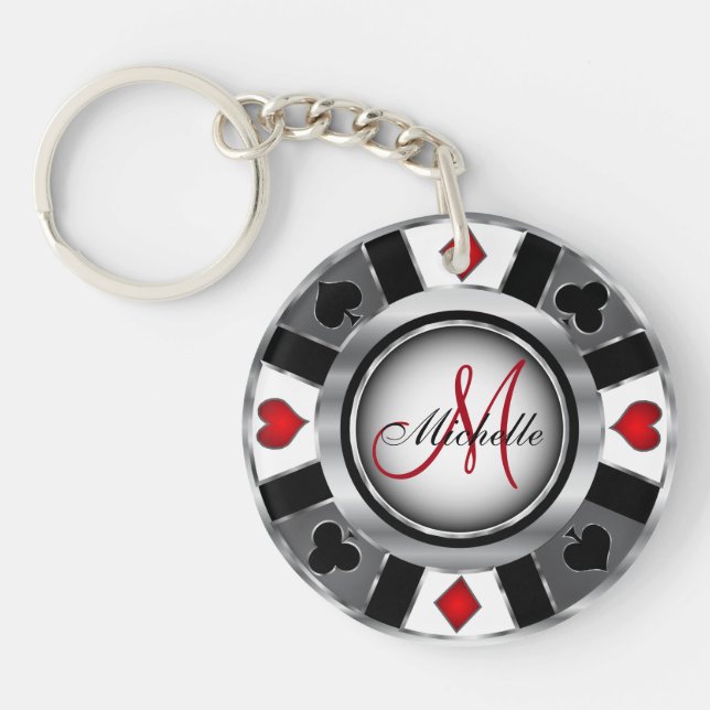 Silver Poker Chip Design - Monogramm (Framsidan)