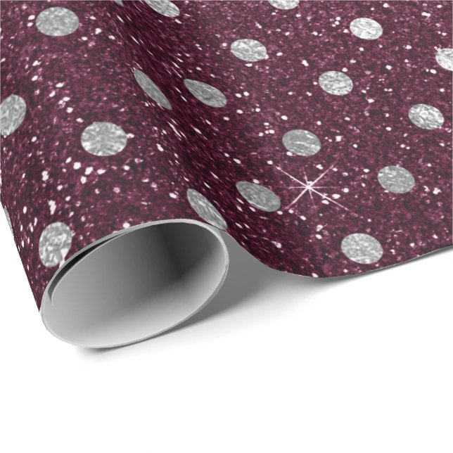 Silver Polka dots Grått Glitter Beet Burgundy Presentpapper (Rullad Hörn)