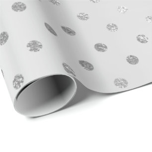 Silver Polka dots Monochromatic Grått Steel Shiny Presentpapper