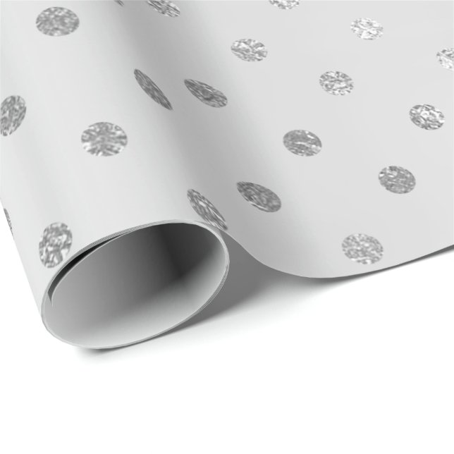Silver Polka dots Monochromatic Grått Steel Shiny Presentpapper (Rullad Hörn)