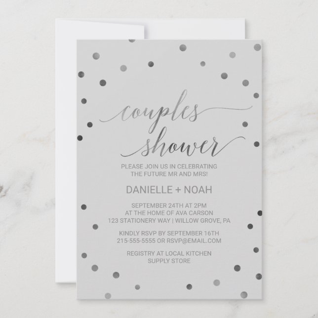 Silver Polka dots Par Shower Inbjudningar (Framsida)
