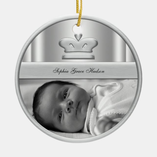 Silver Princess Crown Babyflicka Foto Ornament (Framsidan)