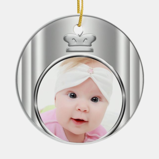 Silver Princess Crown Babyflicka Foto Ornament (Framsidan)