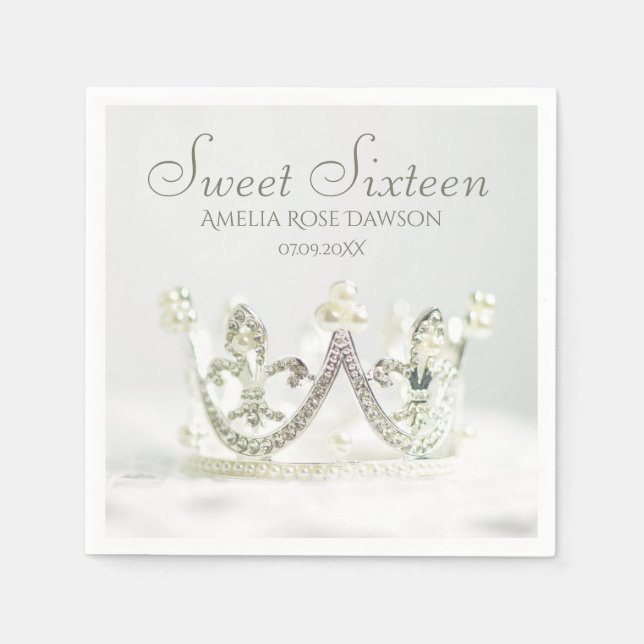 Silver Princess Krona Sweet sixteen Party Decor Pappersservett (Framsidan)